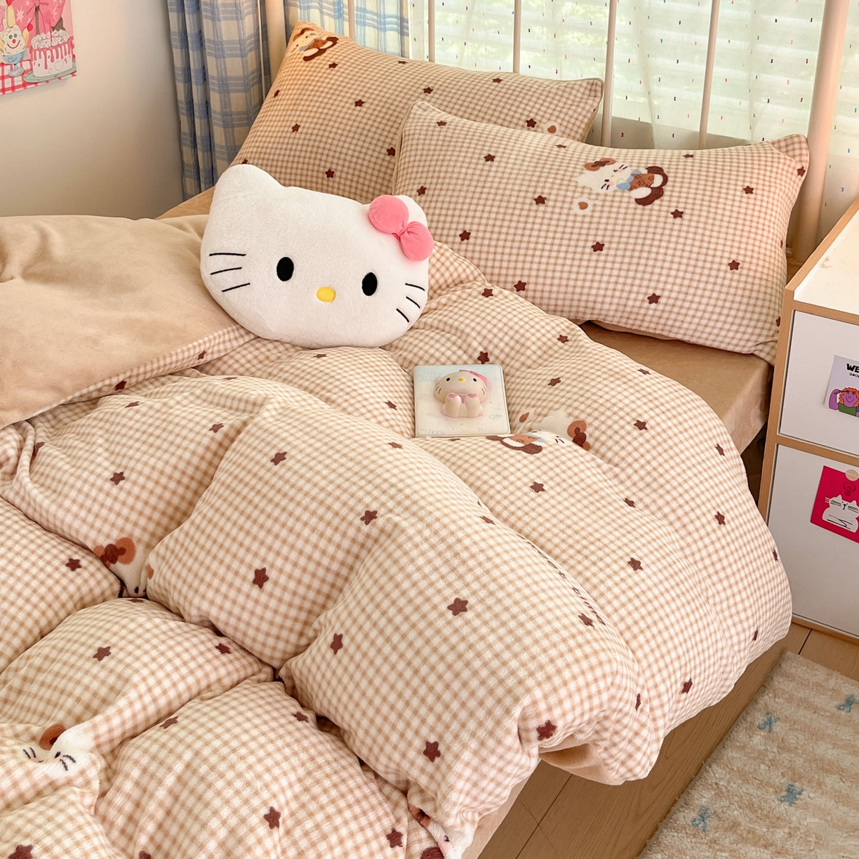 91家纺网 家纺一手货源 找家纺 贝扬思家纺 2025新款软fufu加厚保暖可爱系牛奶绒宿舍床套件系列（小红书推荐）（提供买家秀） 可可猫星
