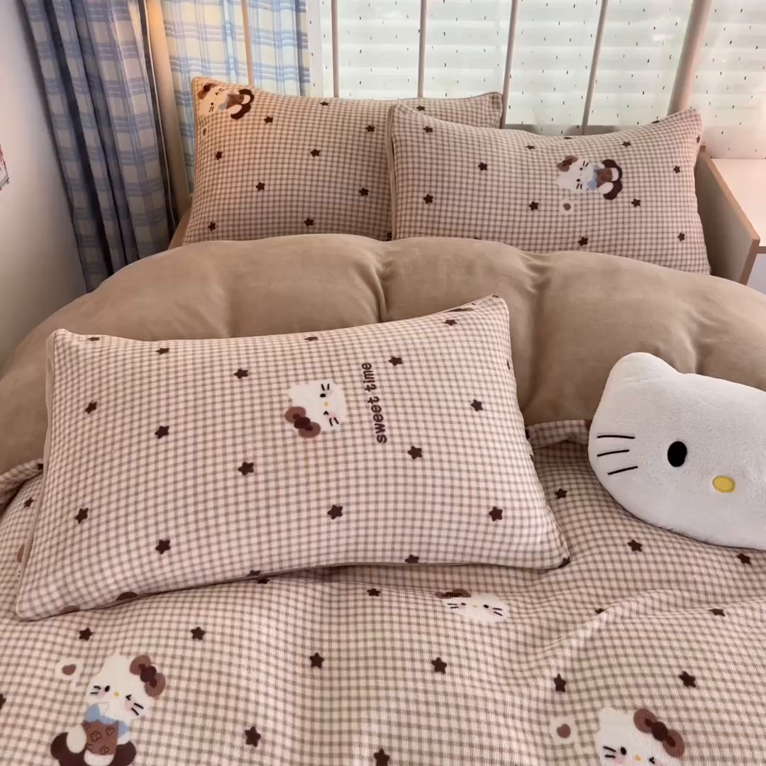 91家纺网 家纺一手货源 找家纺 贝扬思家纺 2025新款软fufu加厚保暖可爱系牛奶绒宿舍床套件系列（小红书推荐）（提供买家秀） 可可猫星