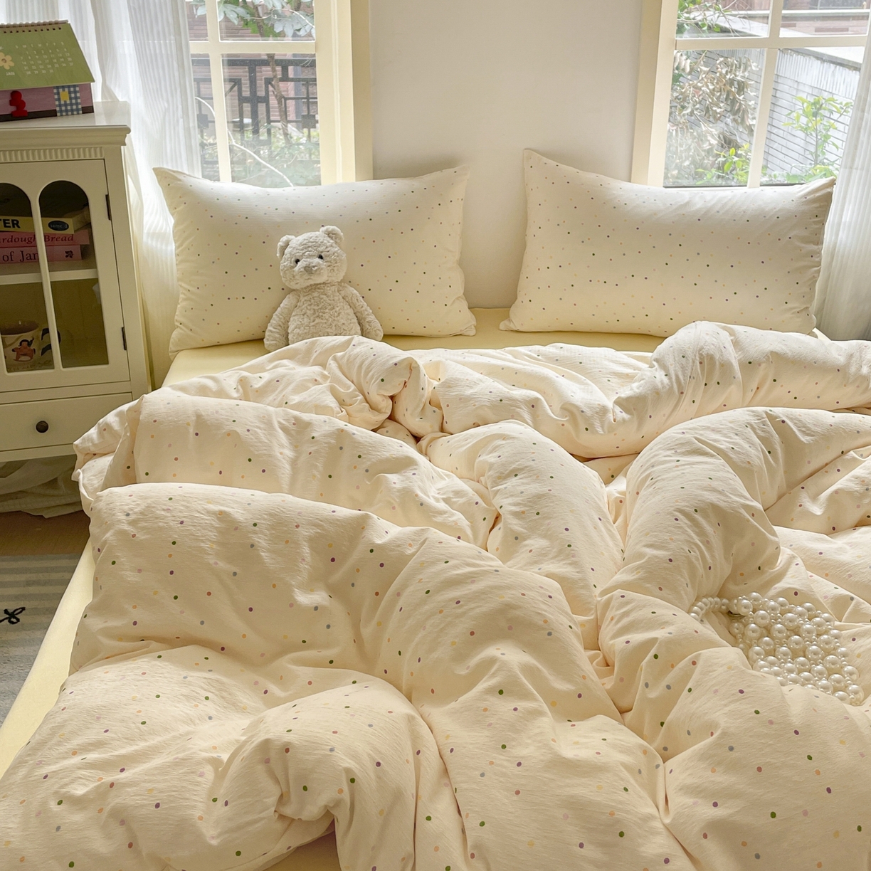 91家纺网 家纺一手货源 找家纺 铺尚美家纺 2025新款云感提花双层纱系列 小波点