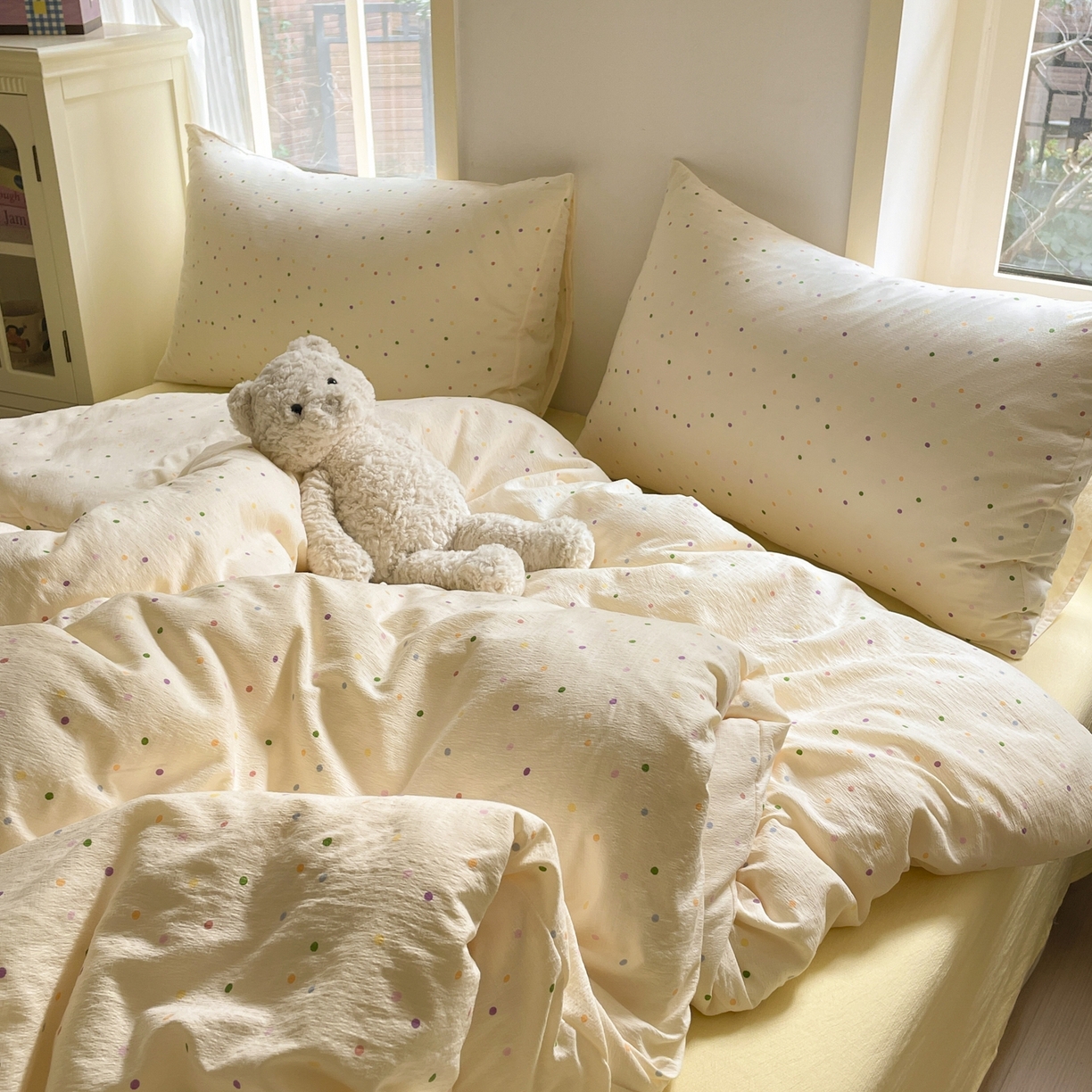 91家纺网 家纺一手货源 找家纺 铺尚美家纺 2025新款云感提花双层纱系列 小波点