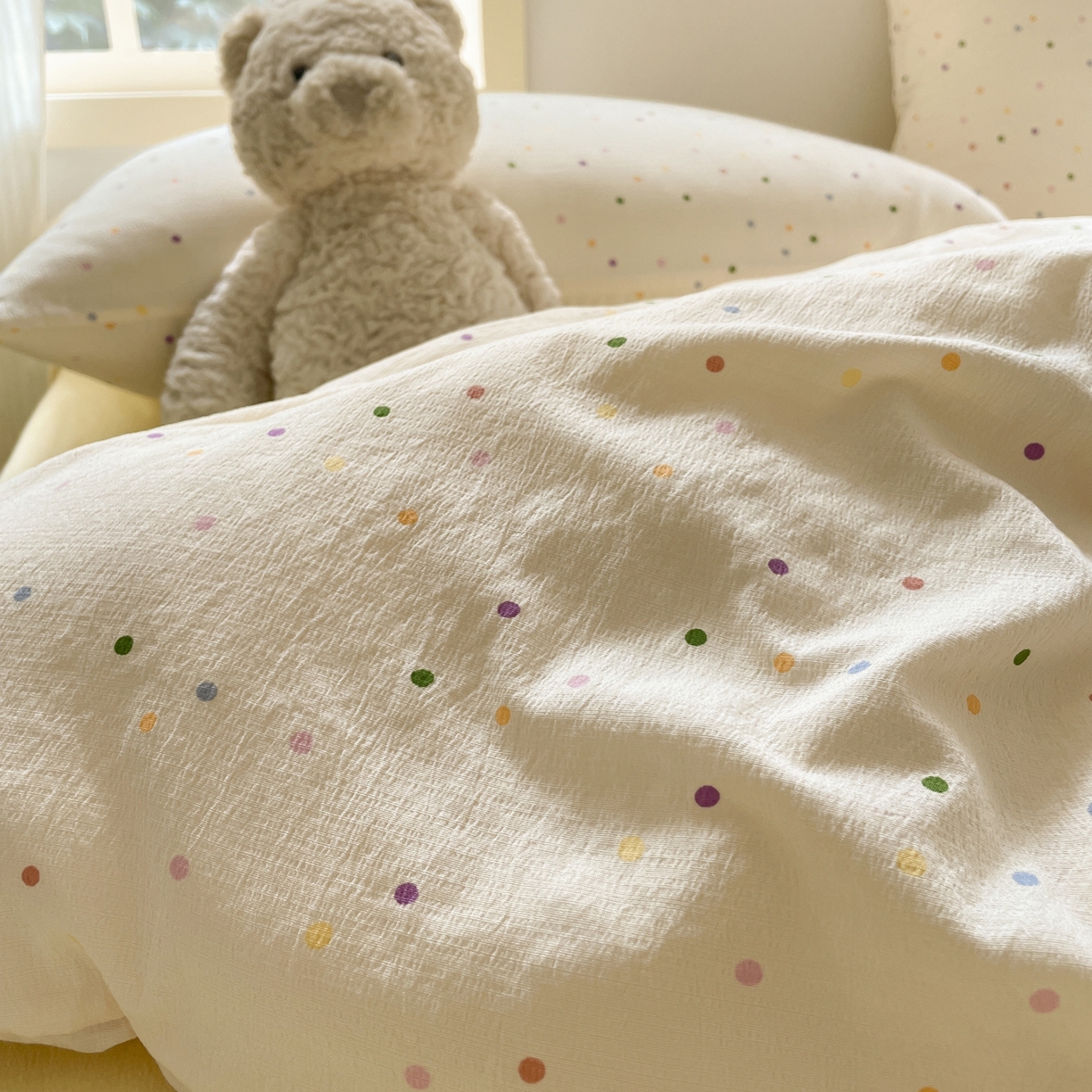 91家纺网 家纺一手货源 找家纺 铺尚美家纺 2025新款云感提花双层纱系列 小波点