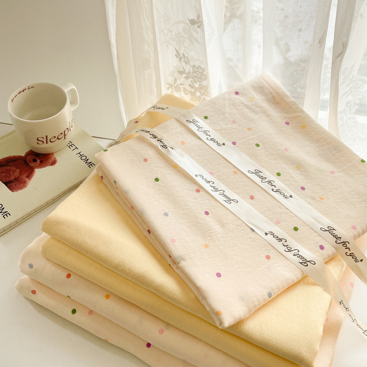 91家纺网 家纺一手货源 找家纺 铺尚美家纺 2025新款云感提花双层纱系列 小波点