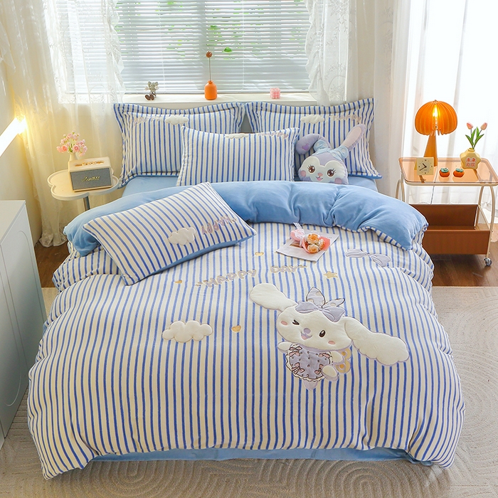 美洲琳 2025新款卡通牛奶绒高克重四件套 戈薇狗-蓝