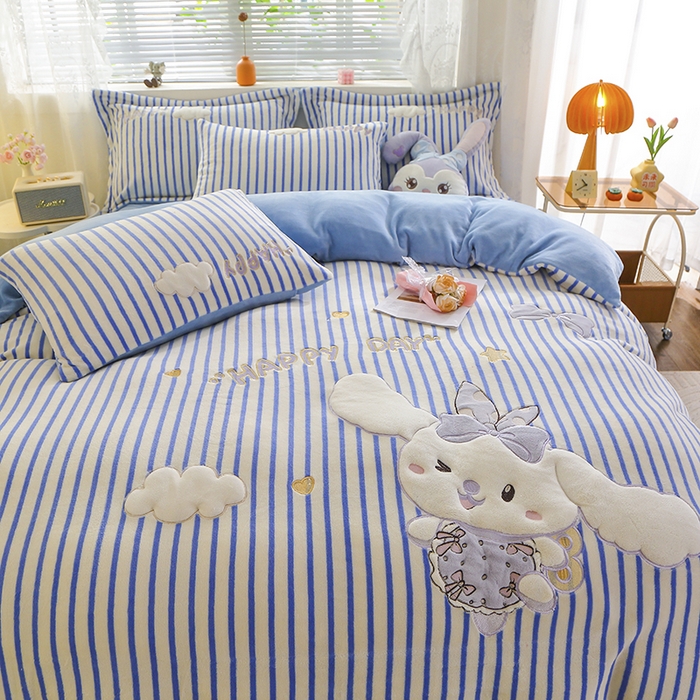 91家纺网 家纺一手货源 找家纺 美洲琳 2025新款卡通牛奶绒高克重四件套 戈薇狗-蓝