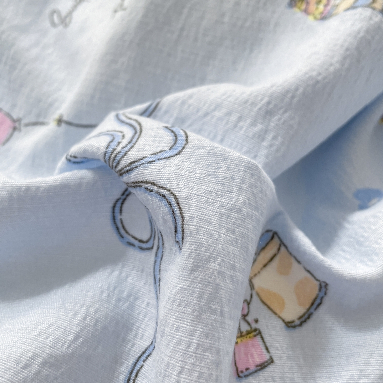 91家纺网 家纺一手货源 找家纺 铺尚美家纺 2025新款云感提花双层纱系列 小猫时光-蓝