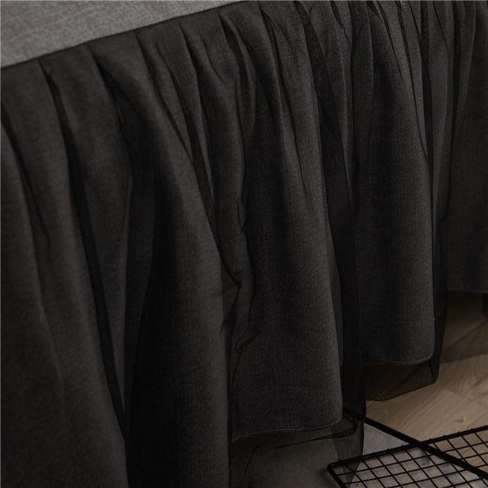 91家纺网 家纺一手货源 找家纺 （总）后庭寝室 2025新款纯色磨毛黑蕾丝四件套-秘密花园