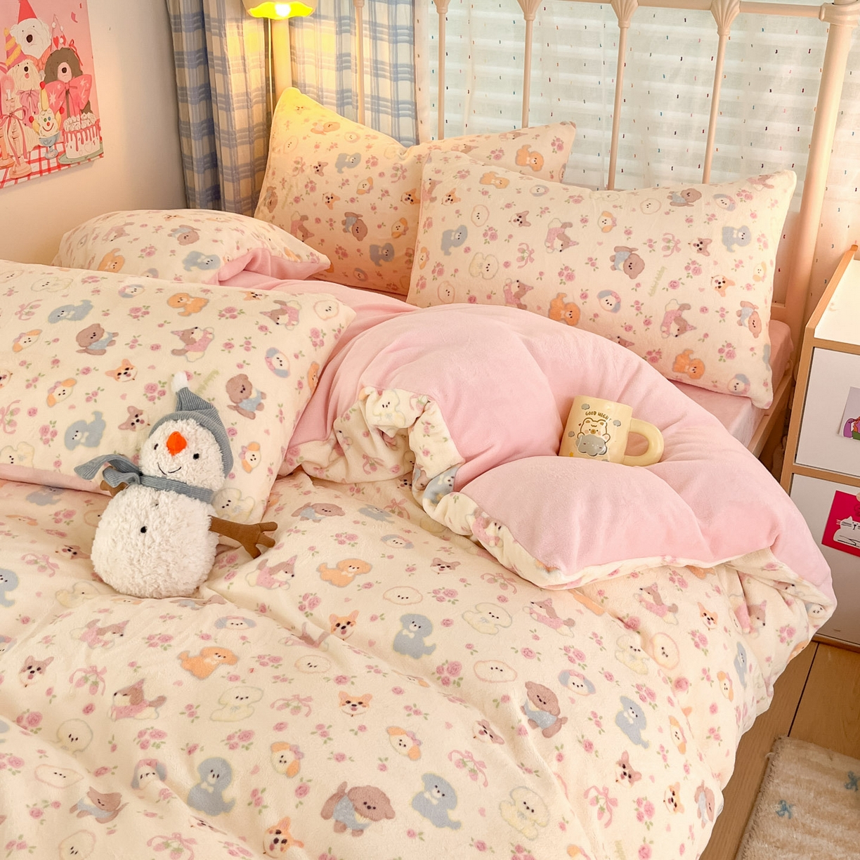 91家纺网 家纺一手货源 找家纺 贝扬思家纺 2025新款软fufu加厚保暖可爱系牛奶绒宿舍床套件系列（小红书推荐）（提供买家秀） 卖萌修狗