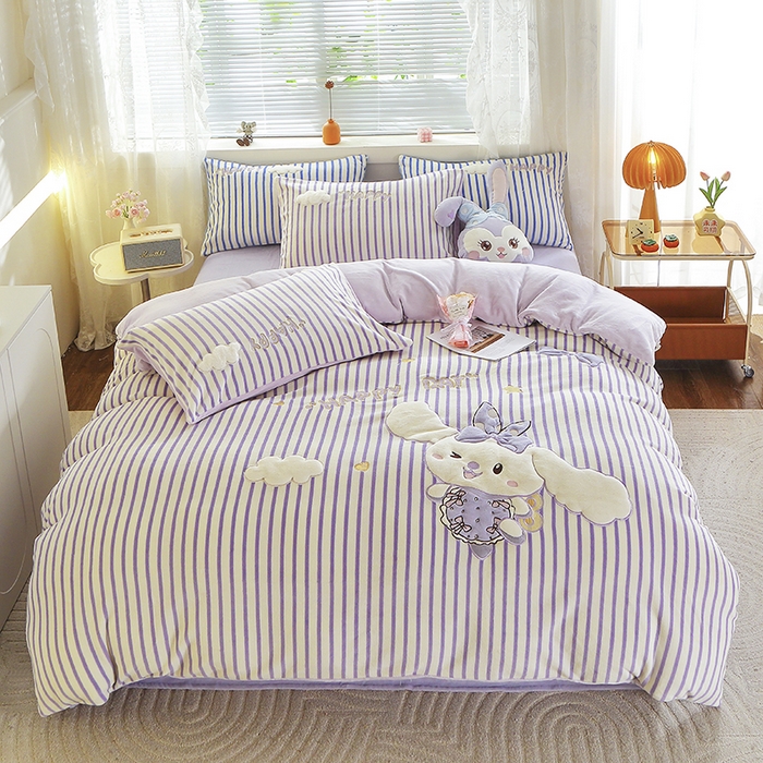 美洲琳 2025新款卡通牛奶绒高克重四件套 戈薇狗-浅紫