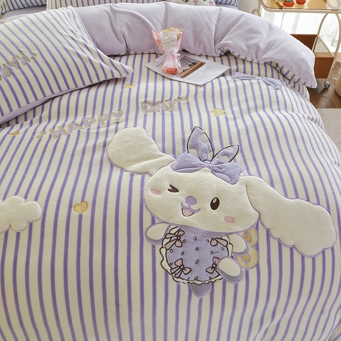 91家纺网 家纺一手货源 找家纺 美洲琳 2025新款卡通牛奶绒高克重四件套 戈薇狗-浅紫