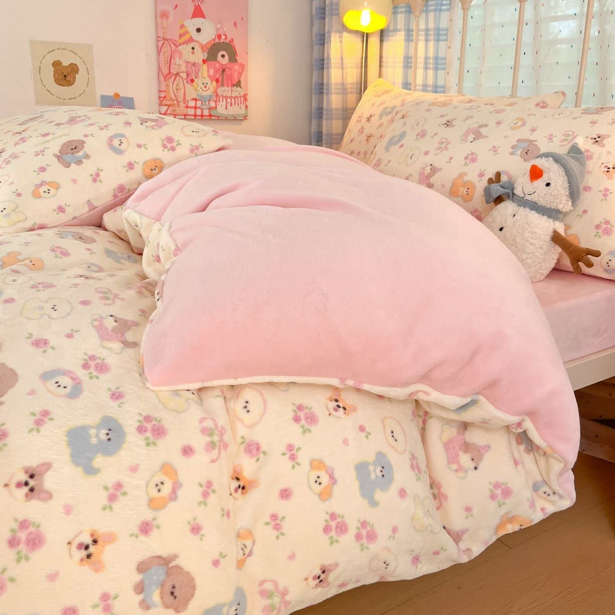 91家纺网 家纺一手货源 找家纺 贝扬思家纺 2025新款软fufu加厚保暖可爱系牛奶绒宿舍床套件系列（小红书推荐）（提供买家秀） 卖萌修狗