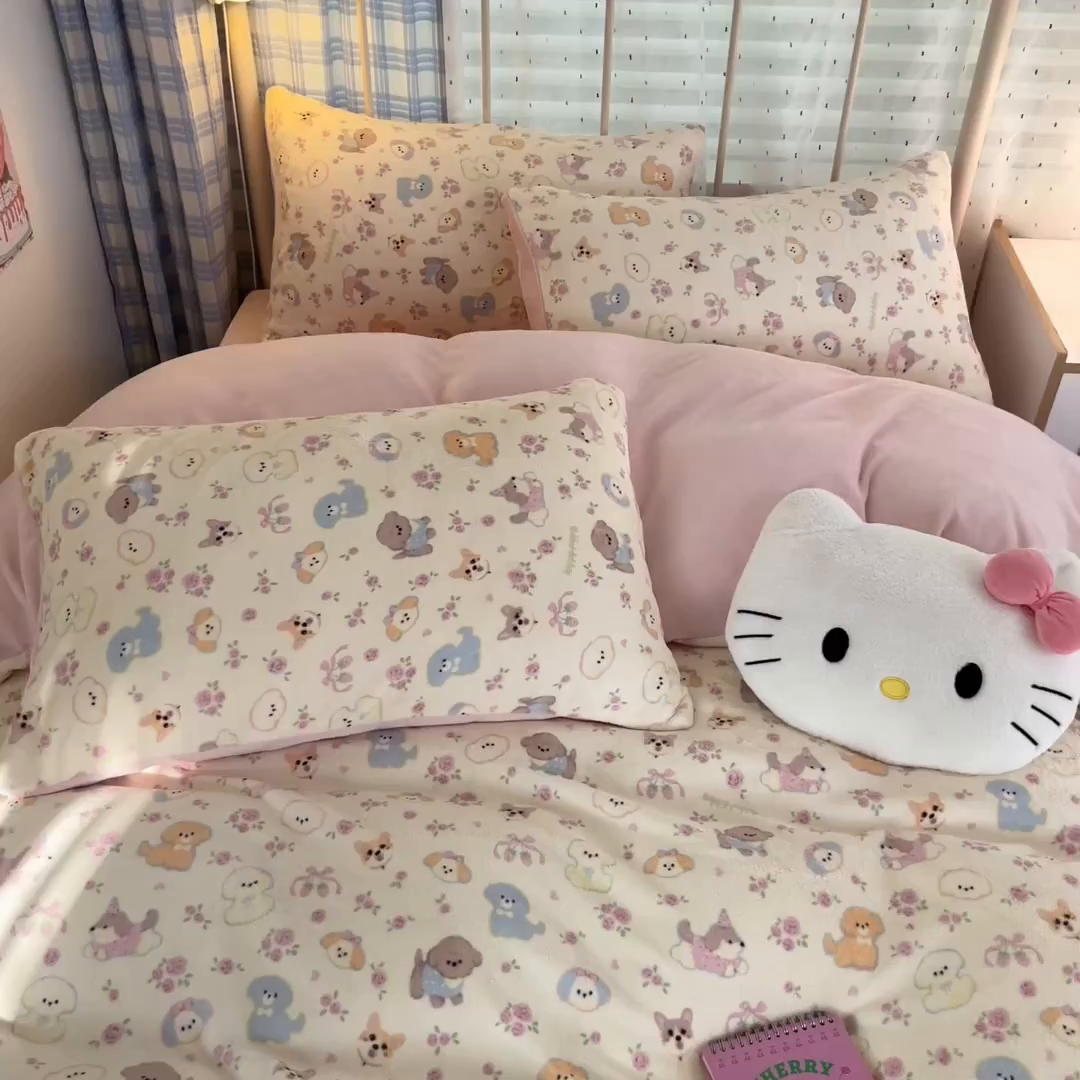 91家纺网 家纺一手货源 找家纺 贝扬思家纺 2025新款软fufu加厚保暖可爱系牛奶绒宿舍床套件系列（小红书推荐）（提供买家秀） 卖萌修狗