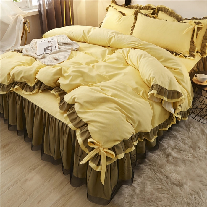 91家纺网 家纺一手货源 找家纺 （总）后庭寝室 2025新款纯色磨毛黑蕾丝四件套-秘密花园