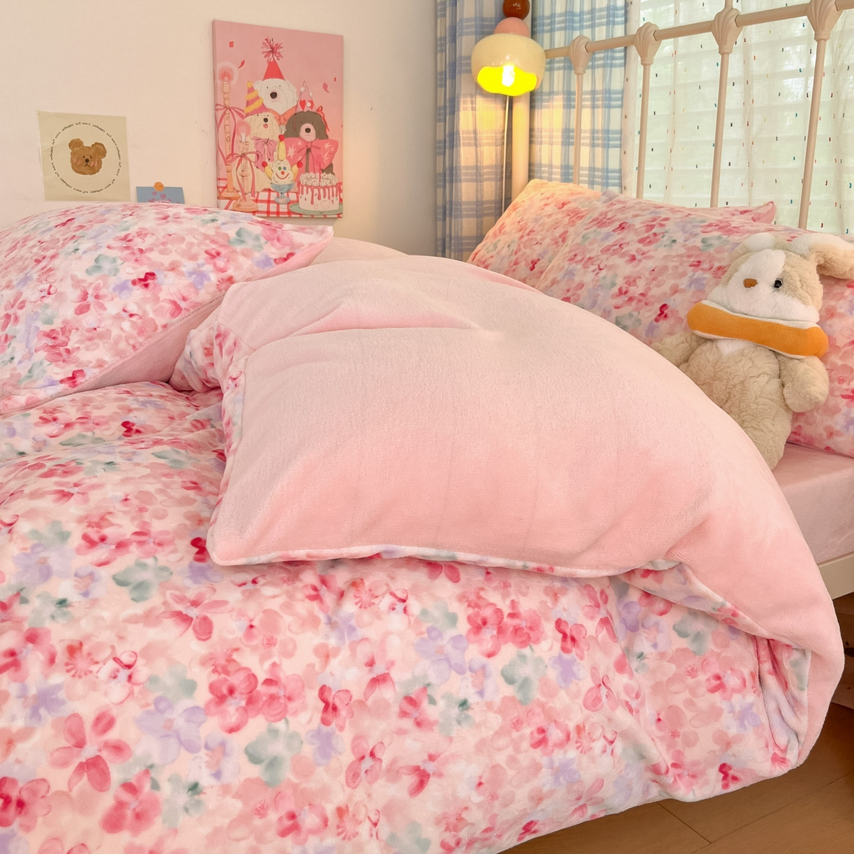 91家纺网 家纺一手货源 找家纺 贝扬思家纺 2025新款软fufu加厚保暖可爱系牛奶绒宿舍床套件系列（小红书推荐）（提供买家秀） 玫瑰粉黛