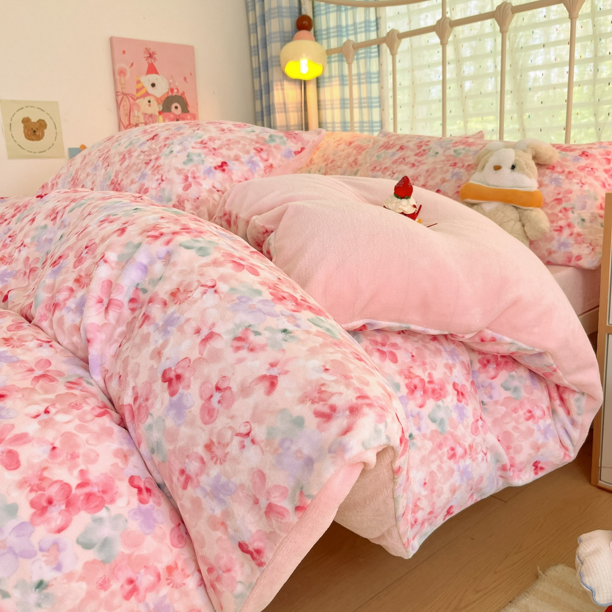 91家纺网 家纺一手货源 找家纺 贝扬思家纺 2025新款软fufu加厚保暖可爱系牛奶绒宿舍床套件系列（小红书推荐）（提供买家秀） 玫瑰粉黛
