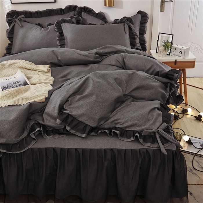 91家纺网 家纺一手货源 找家纺 后庭寝室 2025新款纯色磨毛黑蕾丝四件套-秘密花园 秘密花园-传奇黑