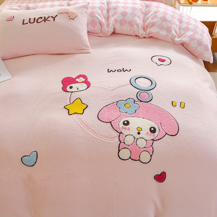 91家纺网 家纺一手货源 找家纺 美洲琳 2025新款卡通牛奶绒高克重四件套 可爱多-粉