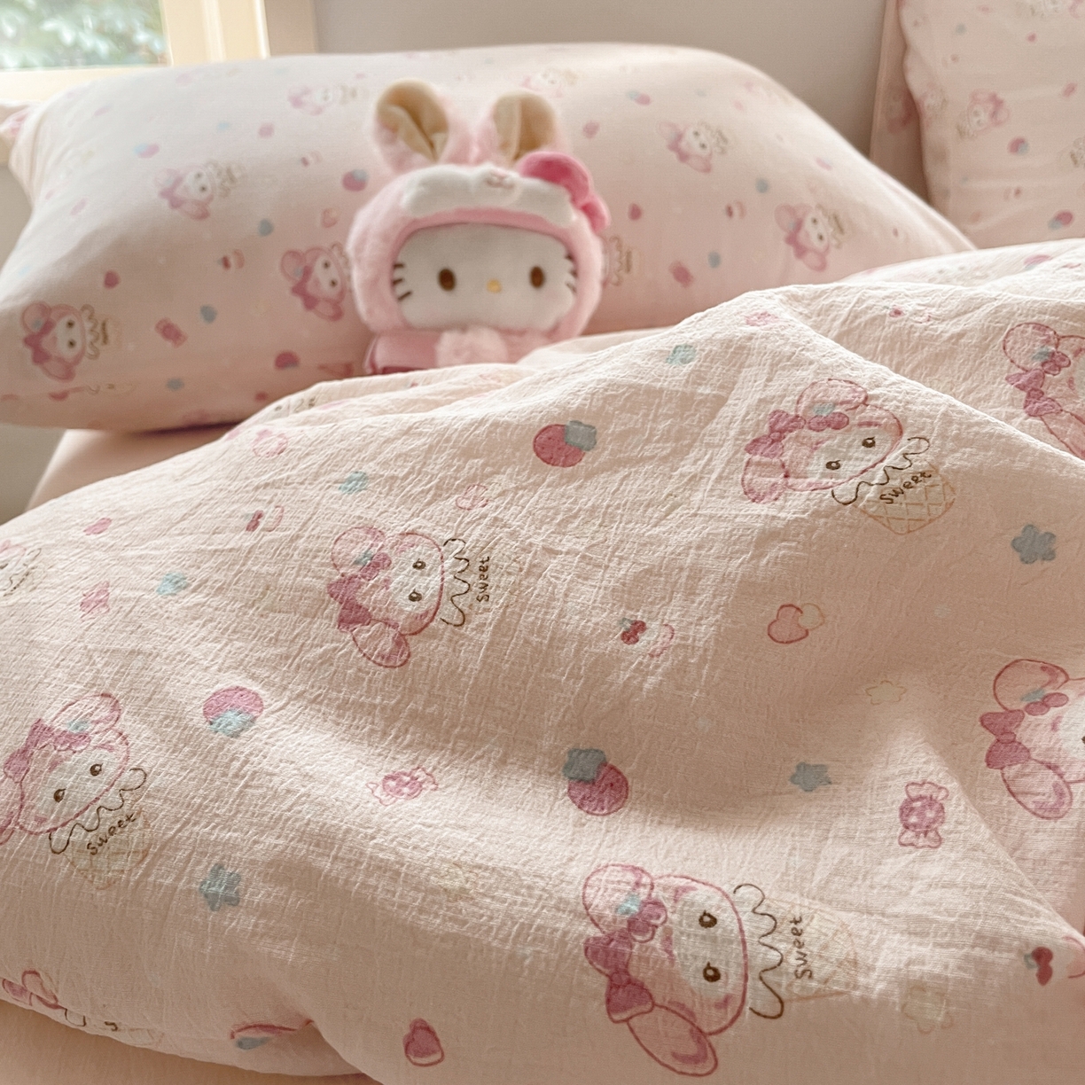 91家纺网 家纺一手货源 找家纺 铺尚美家纺 2025新款云感提花双层纱系列 小美冰激凌