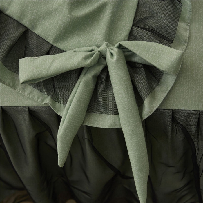 91家纺网 家纺一手货源 找家纺 后庭寝室 2025新款纯色磨毛黑蕾丝四件套-秘密花园 秘密花园-橄榄绿