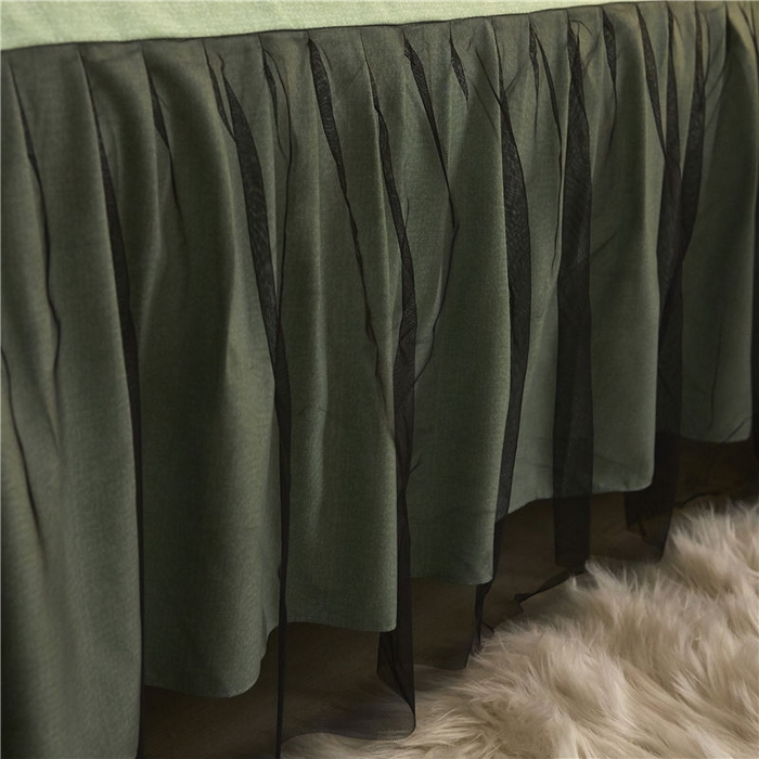 91家纺网 家纺一手货源 找家纺 后庭寝室 2025新款纯色磨毛黑蕾丝四件套-秘密花园 秘密花园-橄榄绿