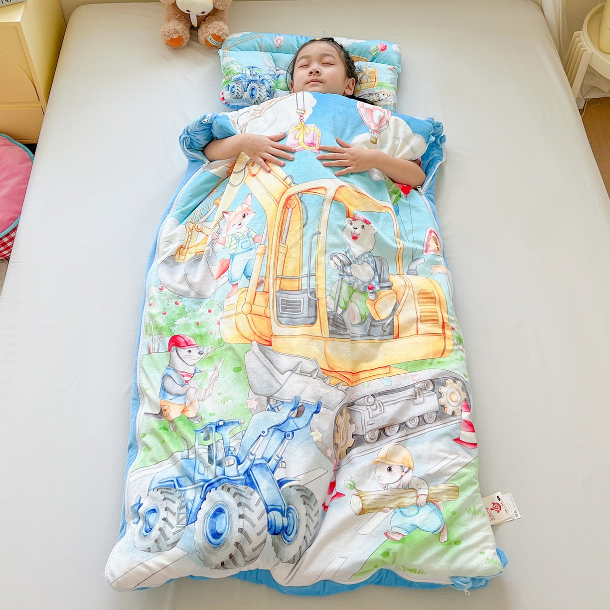 沁童兒童用品店 2025新款小環抱MAX防踢被兒童被被子被芯 工程車