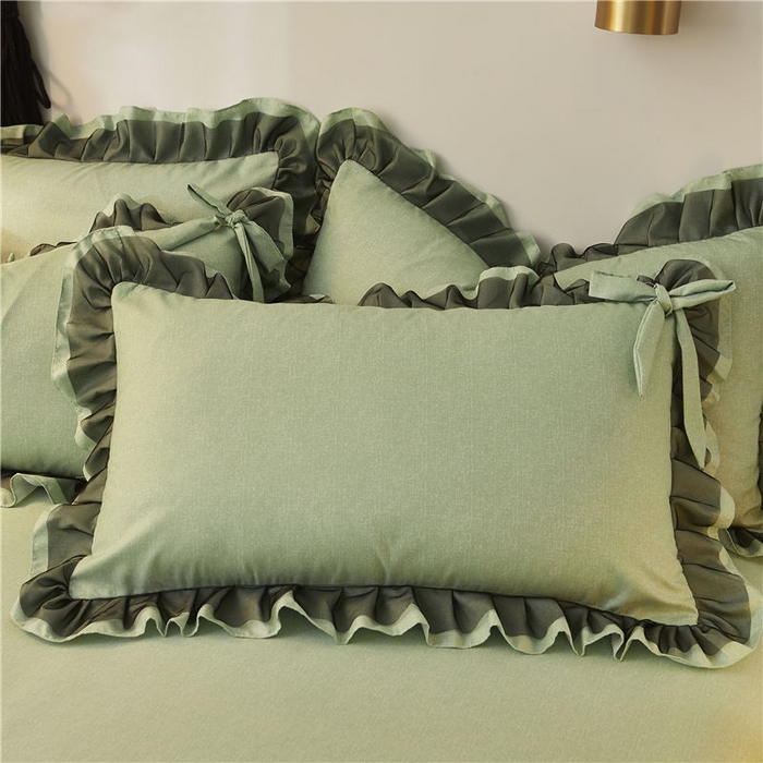 91家纺网 家纺一手货源 找家纺 后庭寝室 2025新款纯色磨毛黑蕾丝四件套-秘密花园 秘密花园-橄榄绿