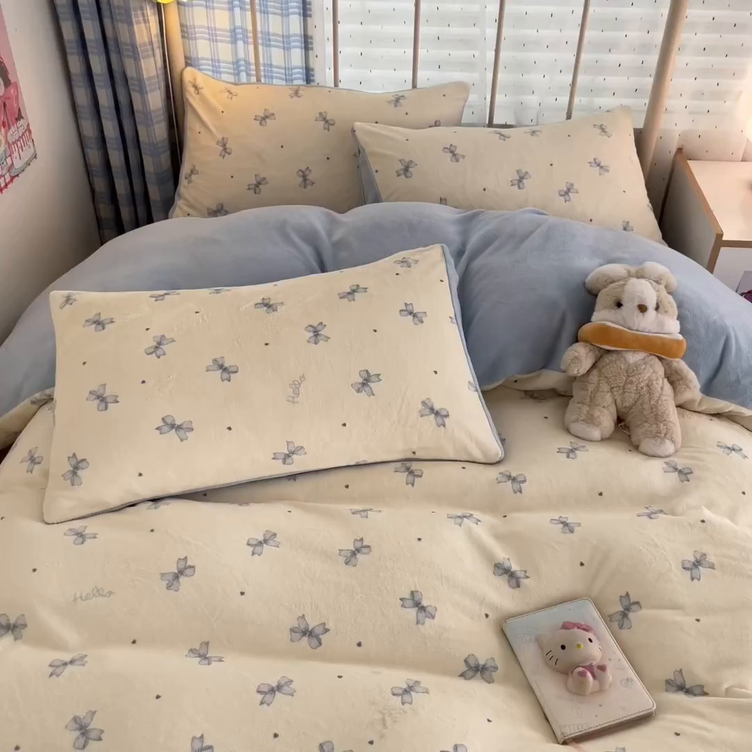 91家纺网 家纺一手货源 找家纺 贝扬思家纺 2025新款软fufu加厚保暖可爱系牛奶绒宿舍床套件系列（小红书推荐）（提供买家秀） 梦幻