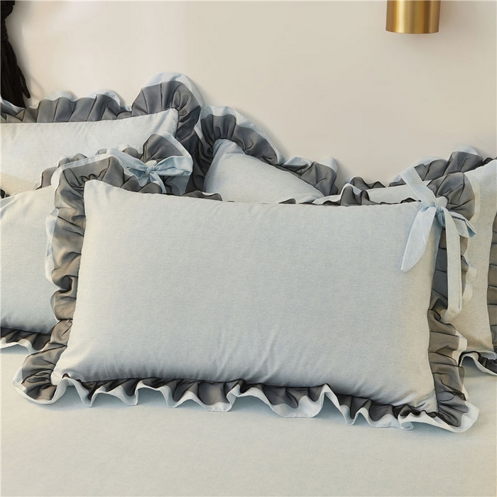 91家纺网 家纺一手货源 找家纺 后庭寝室 2025新款纯色磨毛黑蕾丝四件套-秘密花园 秘密花园-纳瓦拉蓝