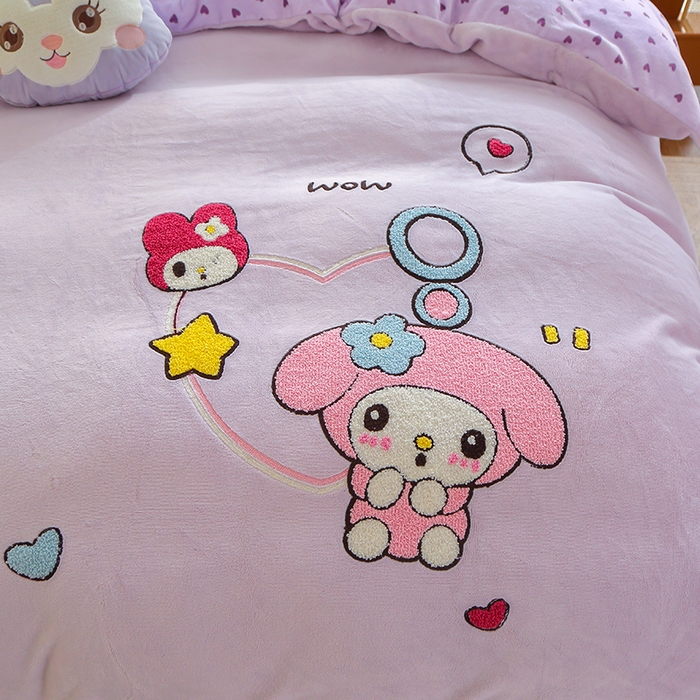 91家纺网 家纺一手货源 找家纺 美洲琳 2025新款卡通牛奶绒高克重四件套 可爱多-紫