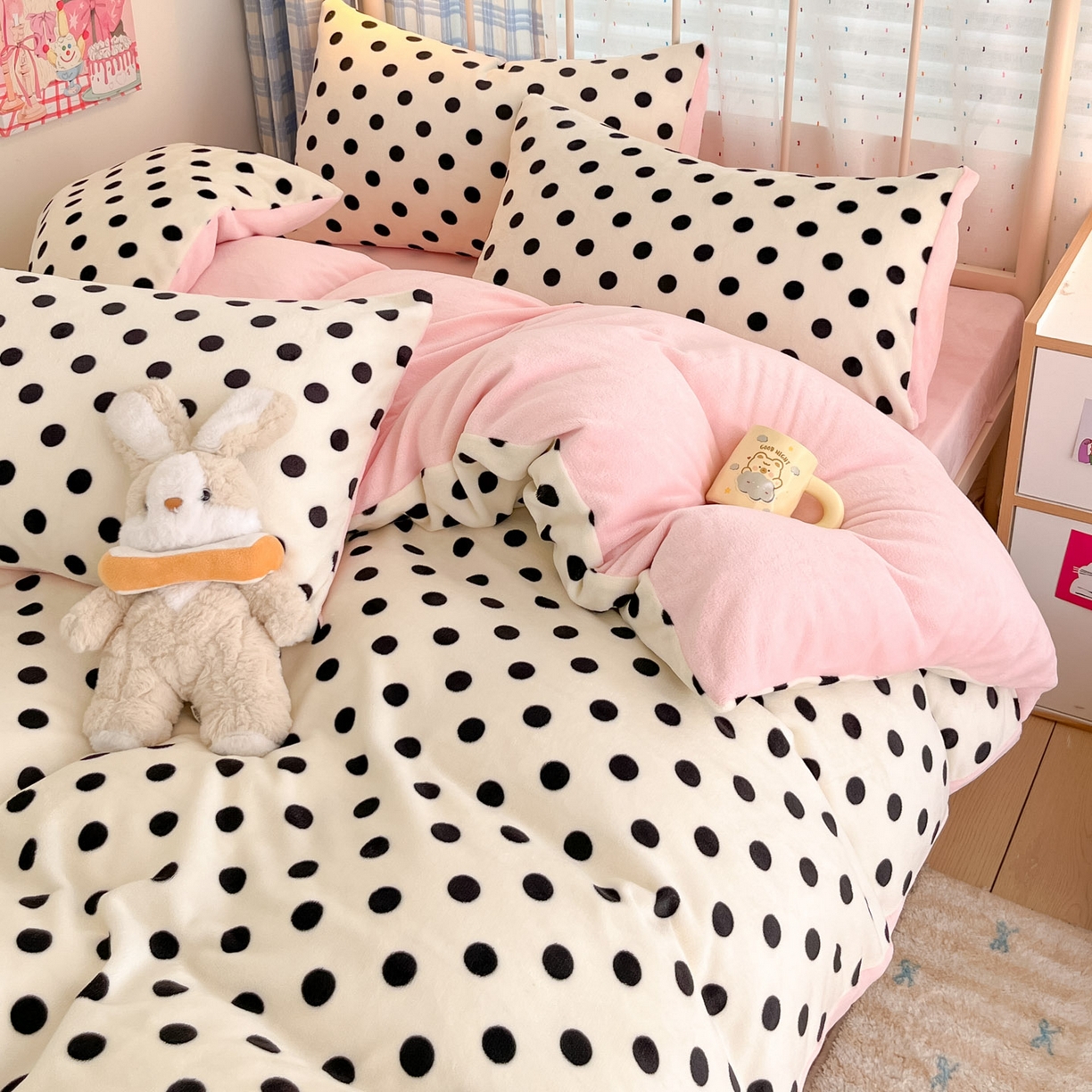 91家纺网 家纺一手货源 找家纺 贝扬思家纺 2025新款软fufu加厚保暖可爱系牛奶绒宿舍床套件系列（小红书推荐）（提供买家秀） 米珍珠