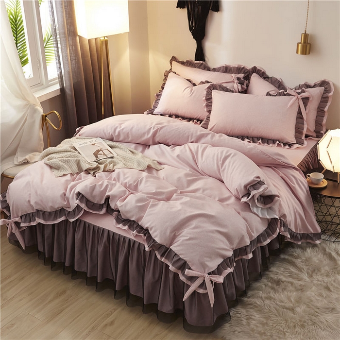 91家纺网 家纺一手货源 找家纺 后庭寝室 2025新款纯色磨毛黑蕾丝四件套-秘密花园 秘密花园-藕荷玉