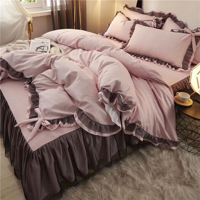 91家纺网 家纺一手货源 找家纺 后庭寝室 2025新款纯色磨毛黑蕾丝四件套-秘密花园 秘密花园-藕荷玉