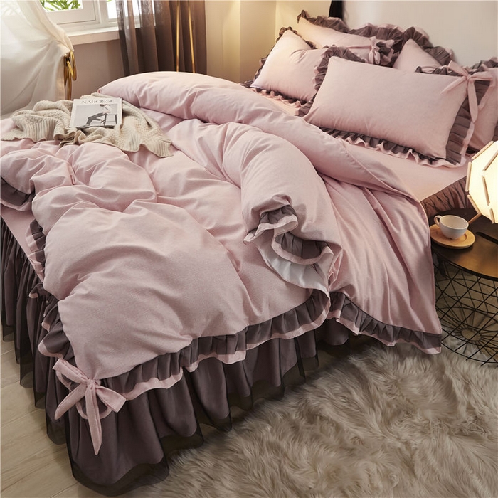 91家纺网 家纺一手货源 找家纺 后庭寝室 2025新款纯色磨毛黑蕾丝四件套-秘密花园 秘密花园-藕荷玉