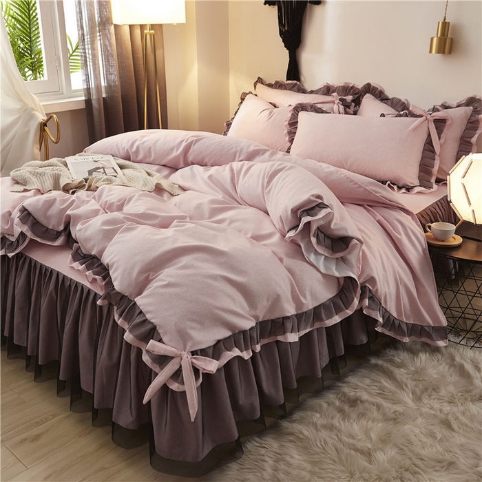 91家纺网 家纺一手货源 找家纺 后庭寝室 2025新款纯色磨毛黑蕾丝四件套-秘密花园 秘密花园-藕荷玉