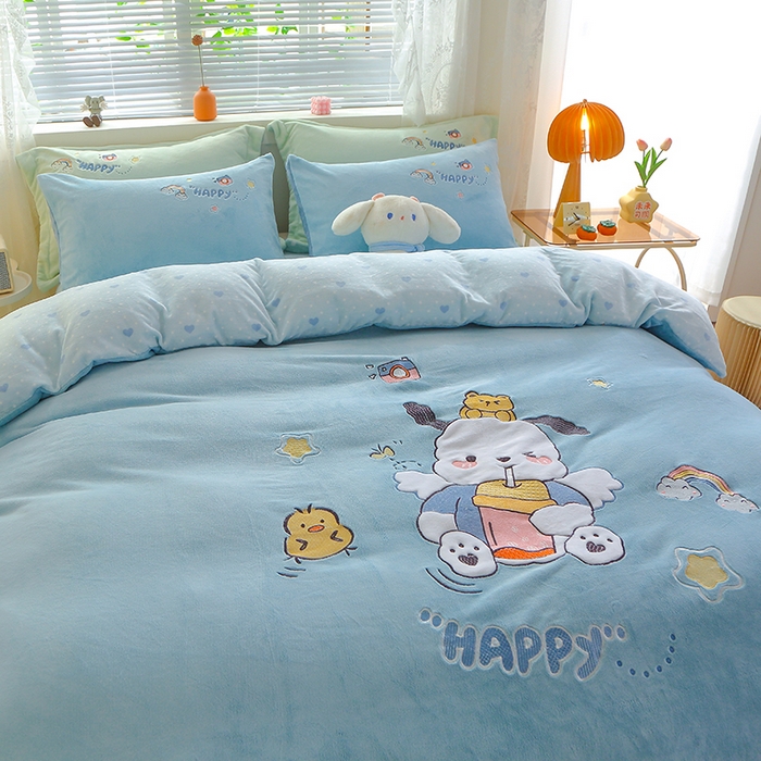 91家纺网 家纺一手货源 找家纺 美洲琳 2025新款卡通牛奶绒高克重四件套 奶茶-湖兰