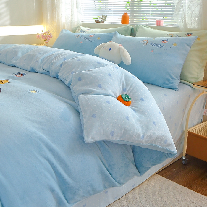 91家纺网 家纺一手货源 找家纺 美洲琳 2025新款卡通牛奶绒高克重四件套 奶茶-湖兰