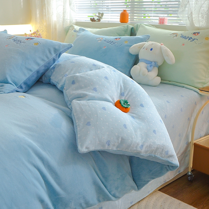 91家纺网 家纺一手货源 找家纺 美洲琳 2025新款卡通牛奶绒高克重四件套 奶茶-湖兰