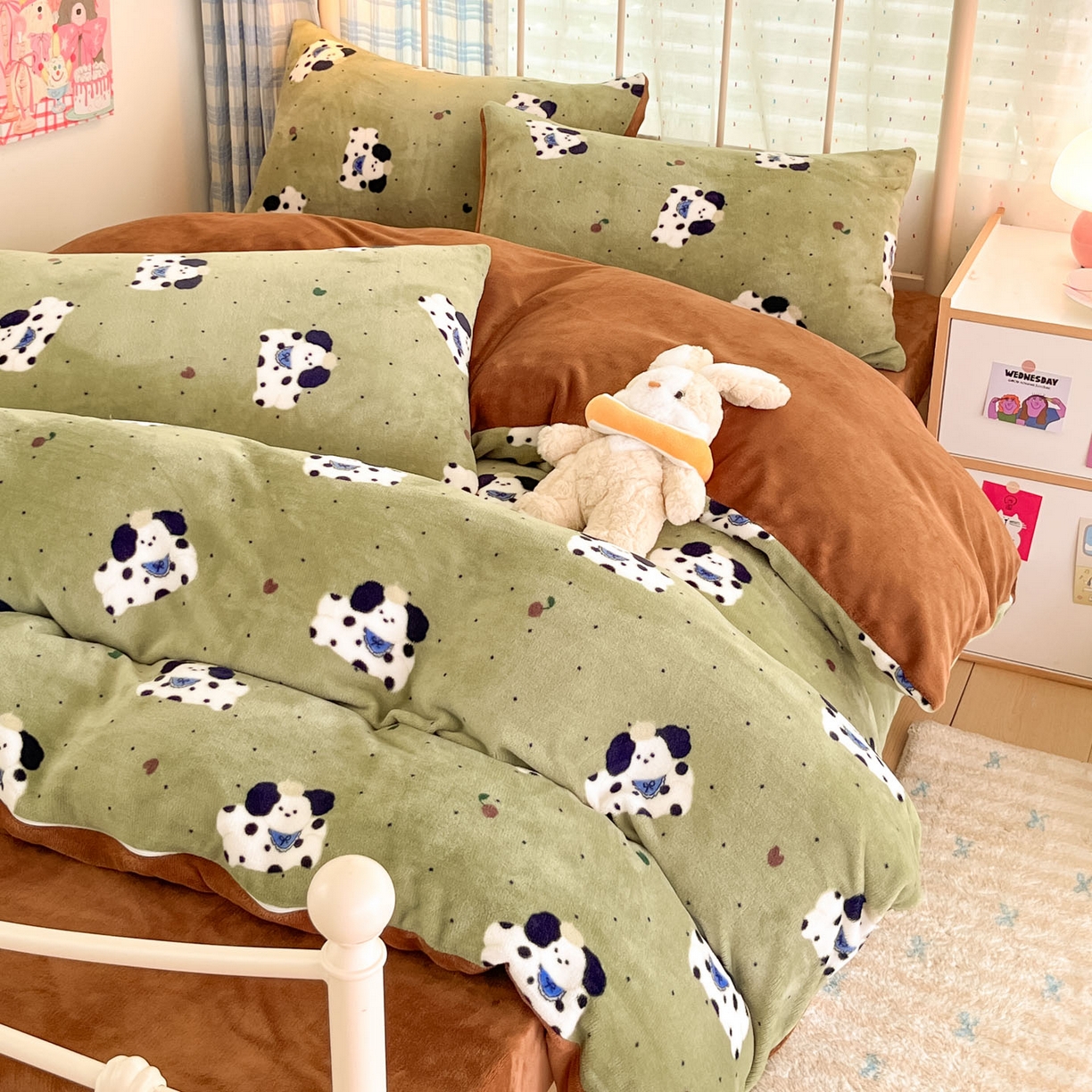 贝扬思家纺 2025新款软fufu加厚保暖可爱系牛奶绒宿舍床套件系列（小红书推荐）（提供买家秀） 抹茶绿狗