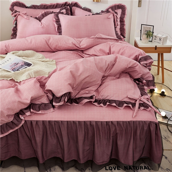 91家纺网 家纺一手货源 找家纺 后庭寝室 2025新款纯色磨毛黑蕾丝四件套-秘密花园 秘密花园-日珥红