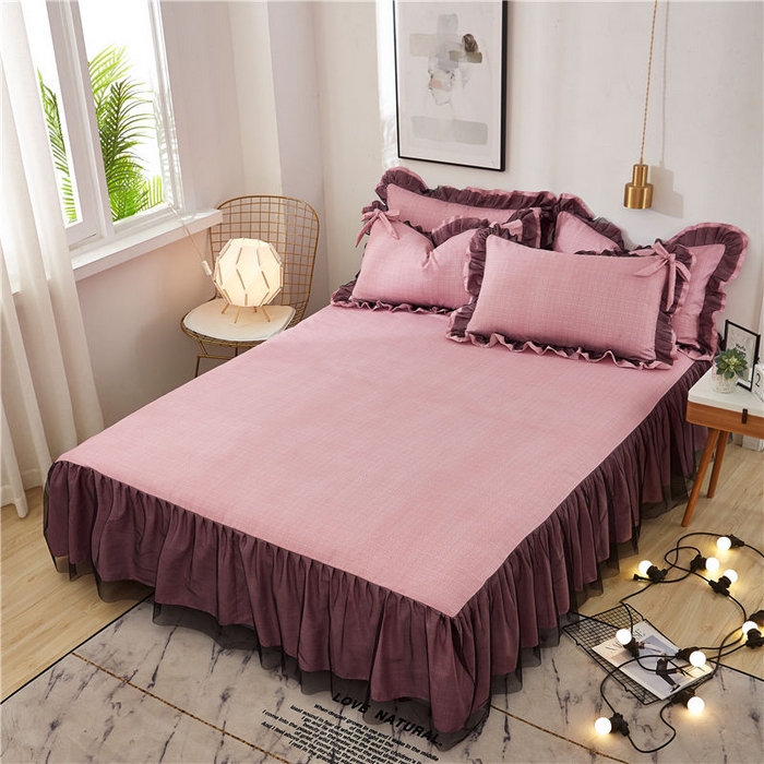 91家纺网 家纺一手货源 找家纺 后庭寝室 2025新款纯色磨毛黑蕾丝四件套-秘密花园 秘密花园-日珥红