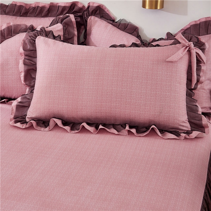 91家纺网 家纺一手货源 找家纺 后庭寝室 2025新款纯色磨毛黑蕾丝四件套-秘密花园 秘密花园-日珥红