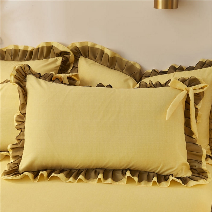 91家纺网 家纺一手货源 找家纺 后庭寝室 2025新款纯色磨毛黑蕾丝四件套-秘密花园 秘密花园-闪耀黄