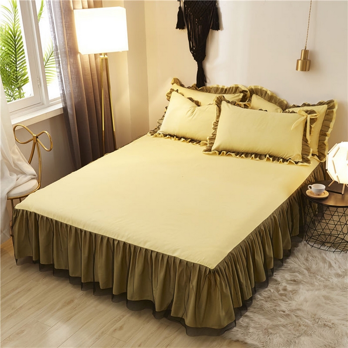 91家纺网 家纺一手货源 找家纺 后庭寝室 2025新款纯色磨毛黑蕾丝四件套-秘密花园 秘密花园-闪耀黄