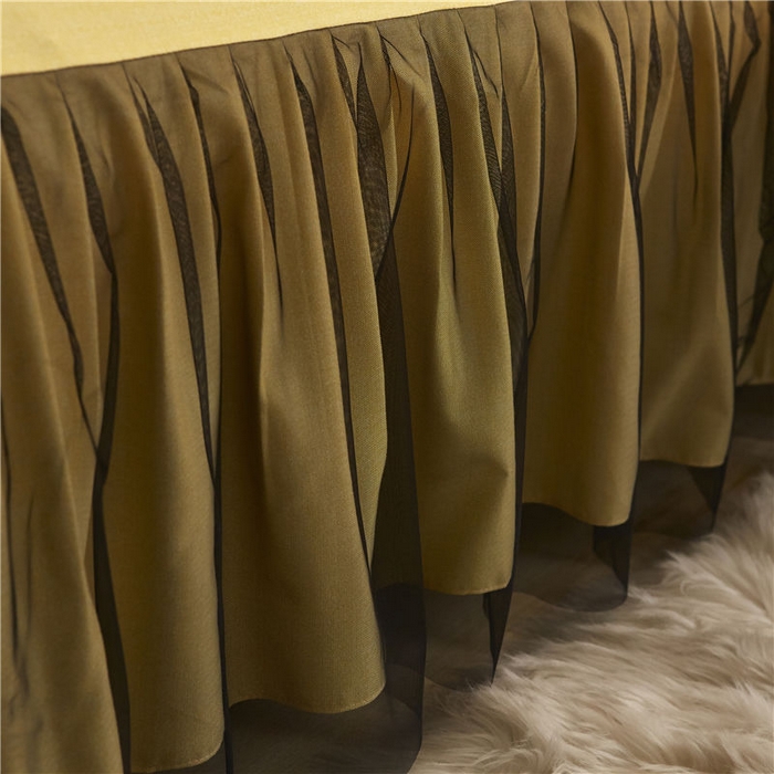 91家纺网 家纺一手货源 找家纺 后庭寝室 2025新款纯色磨毛黑蕾丝四件套-秘密花园 秘密花园-闪耀黄