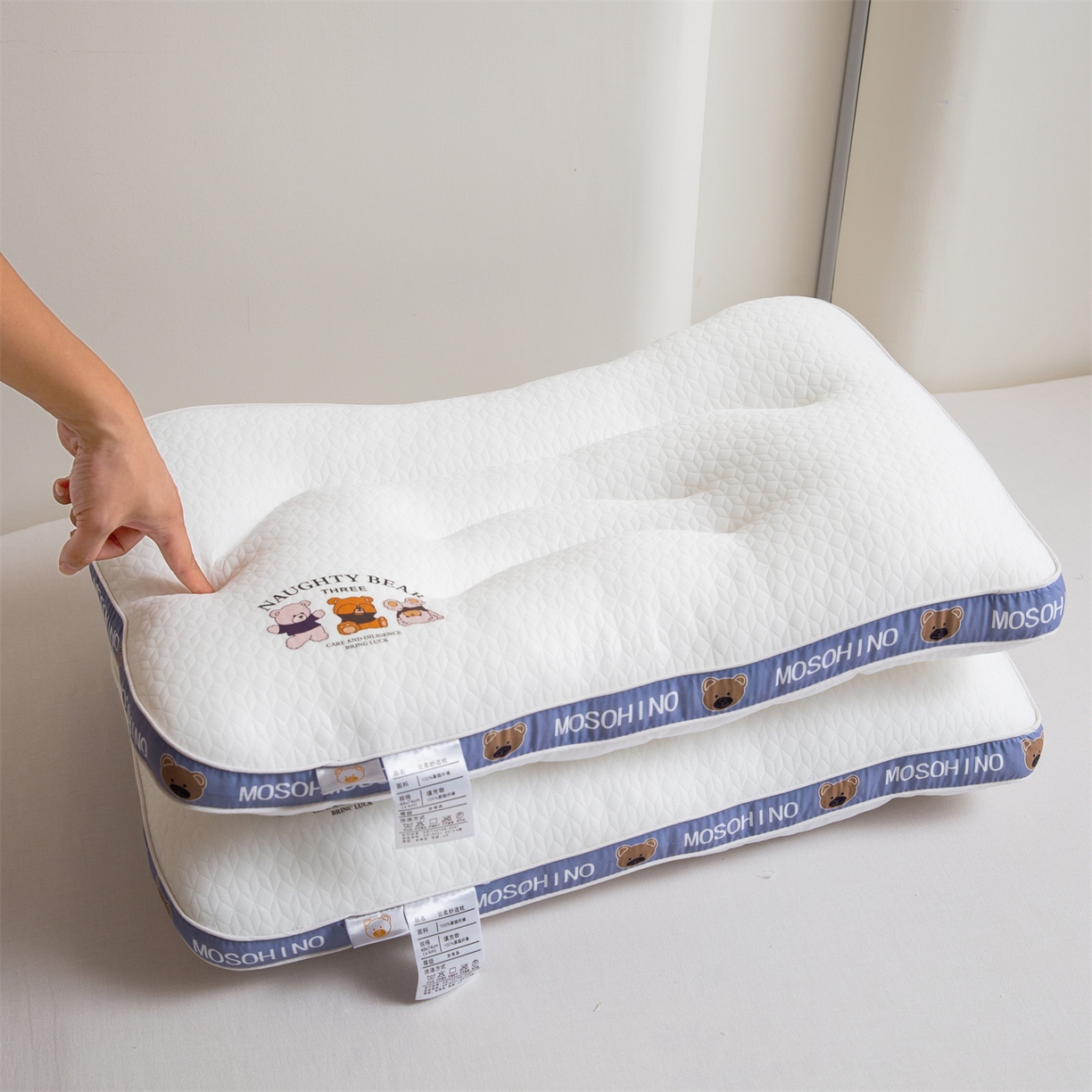 91家纺网 家纺一手货源 找家纺 凌云家纺 2025新款针织小熊枕爆款小熊枕芯儿童30*50小枕头学生40*60低枕成人48*74枕芯 学生枕40*60cm/只 针织小熊枕