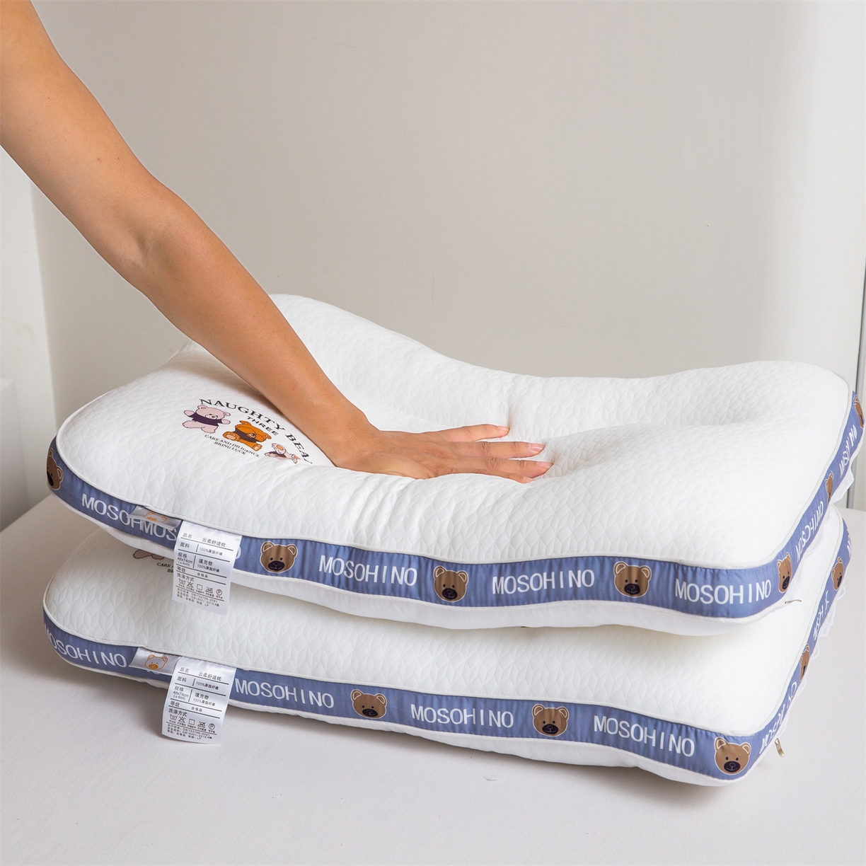 91家纺网 家纺一手货源 找家纺 凌云家纺 2025新款针织小熊枕爆款小熊枕芯儿童30*50小枕头学生40*60低枕成人48*74枕芯 学生枕40*60cm/只 针织小熊枕