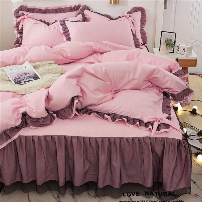 91家纺网 家纺一手货源 找家纺 后庭寝室 2025新款纯色磨毛黑蕾丝四件套-秘密花园 秘密花园-少女粉