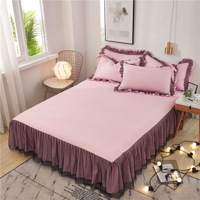 91家纺网 家纺一手货源 找家纺 后庭寝室 2025新款纯色磨毛黑蕾丝四件套-秘密花园 秘密花园-少女粉