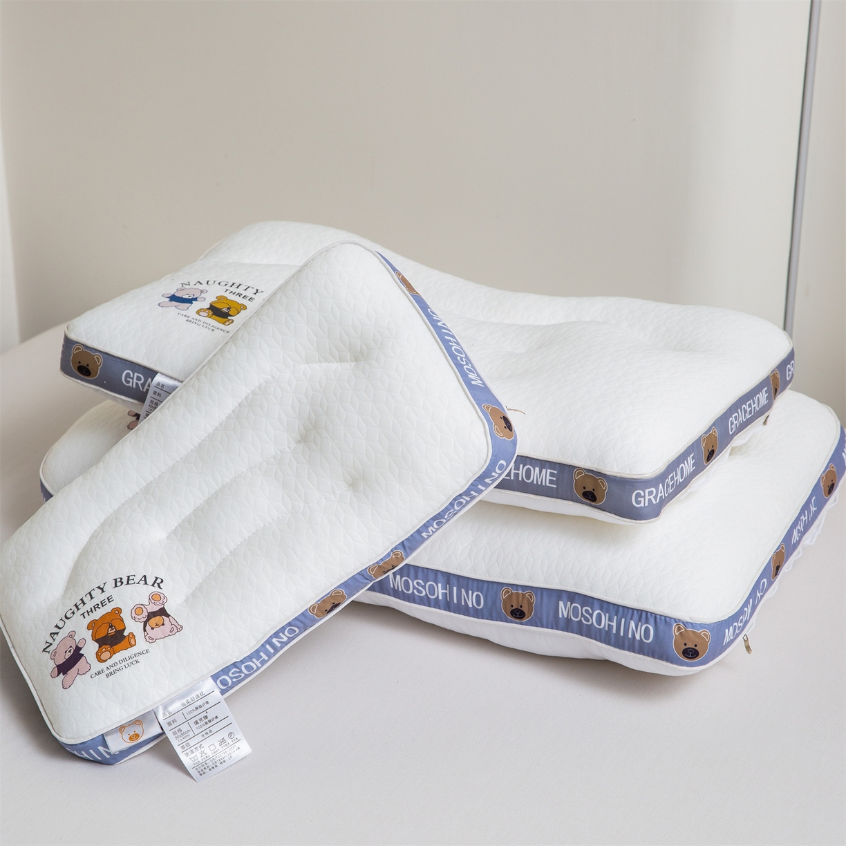 91家纺网 家纺一手货源 找家纺 凌云家纺 2025新款针织小熊枕爆款小熊枕芯儿童30*50小枕头学生40*60低枕成人48*74枕芯 成人枕48*74cm/只 针织小熊枕