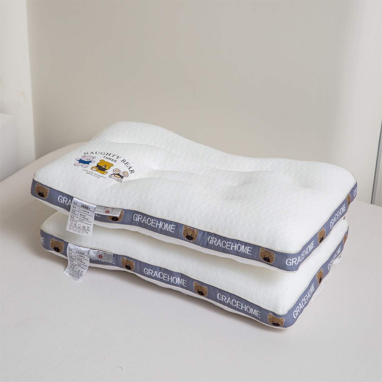 91家纺网 家纺一手货源 找家纺 凌云家纺 2025新款针织小熊枕爆款小熊枕芯儿童30*50小枕头学生40*60低枕成人48*74枕芯 成人枕48*74cm/只 针织小熊枕