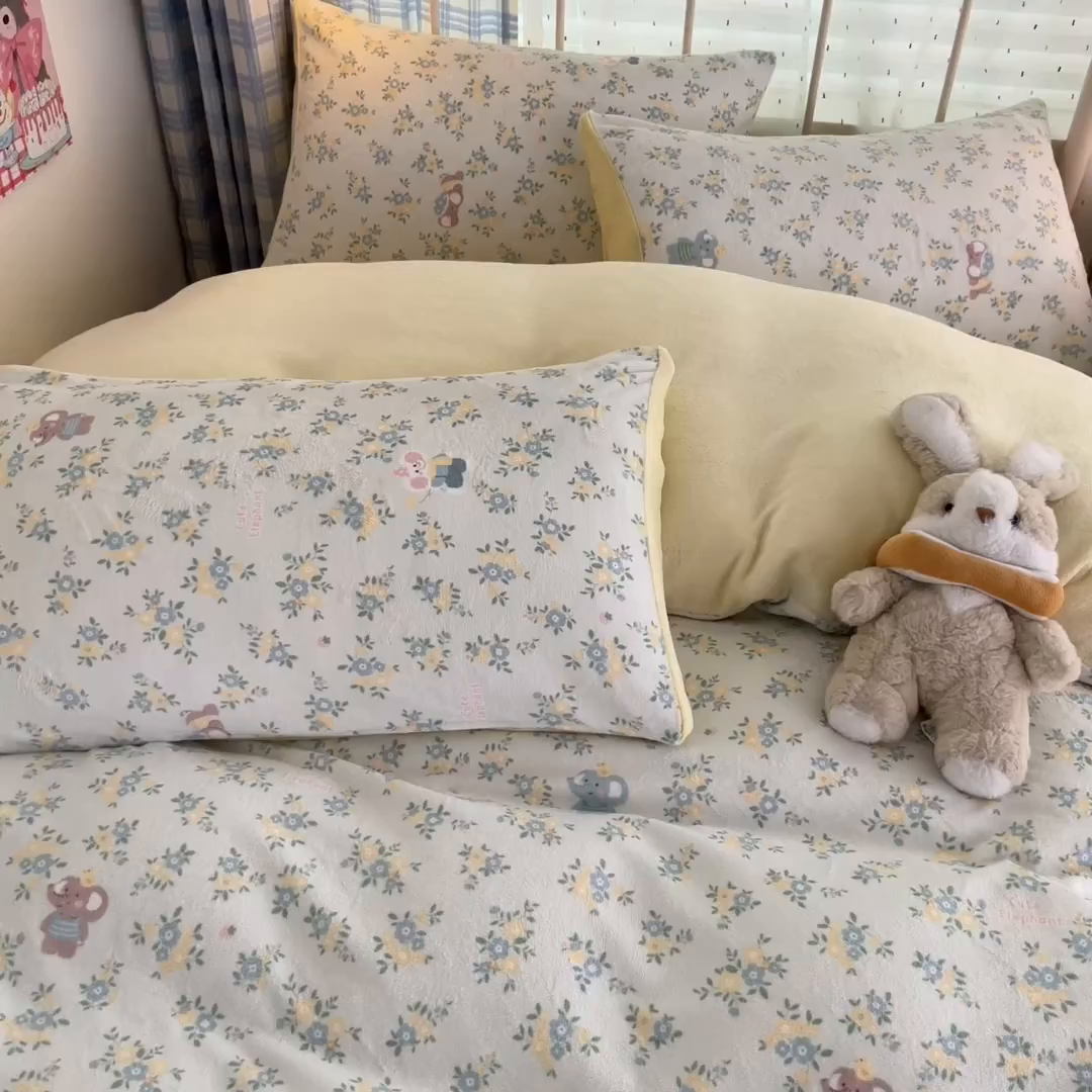 91家纺网 家纺一手货源 找家纺 贝扬思家纺 2025新款软fufu加厚保暖可爱系牛奶绒宿舍床套件系列（小红书推荐）（提供买家秀） 茉莉小象